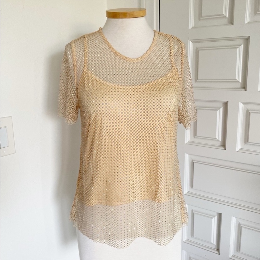 NWT Sunday in Brooklyn Anthropologie Sparkly Rhinestone Mesh Top & Cami Medium